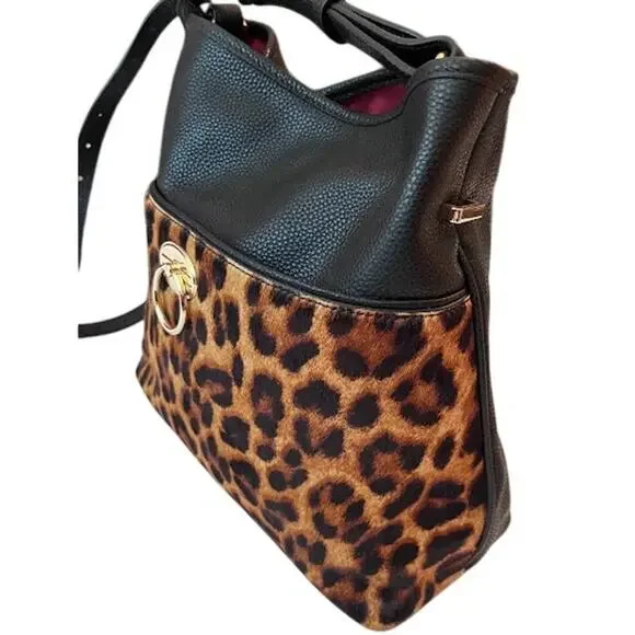 Talbots Hobo Bag Leopard Leather Calf Hair - Picture 3 of 11